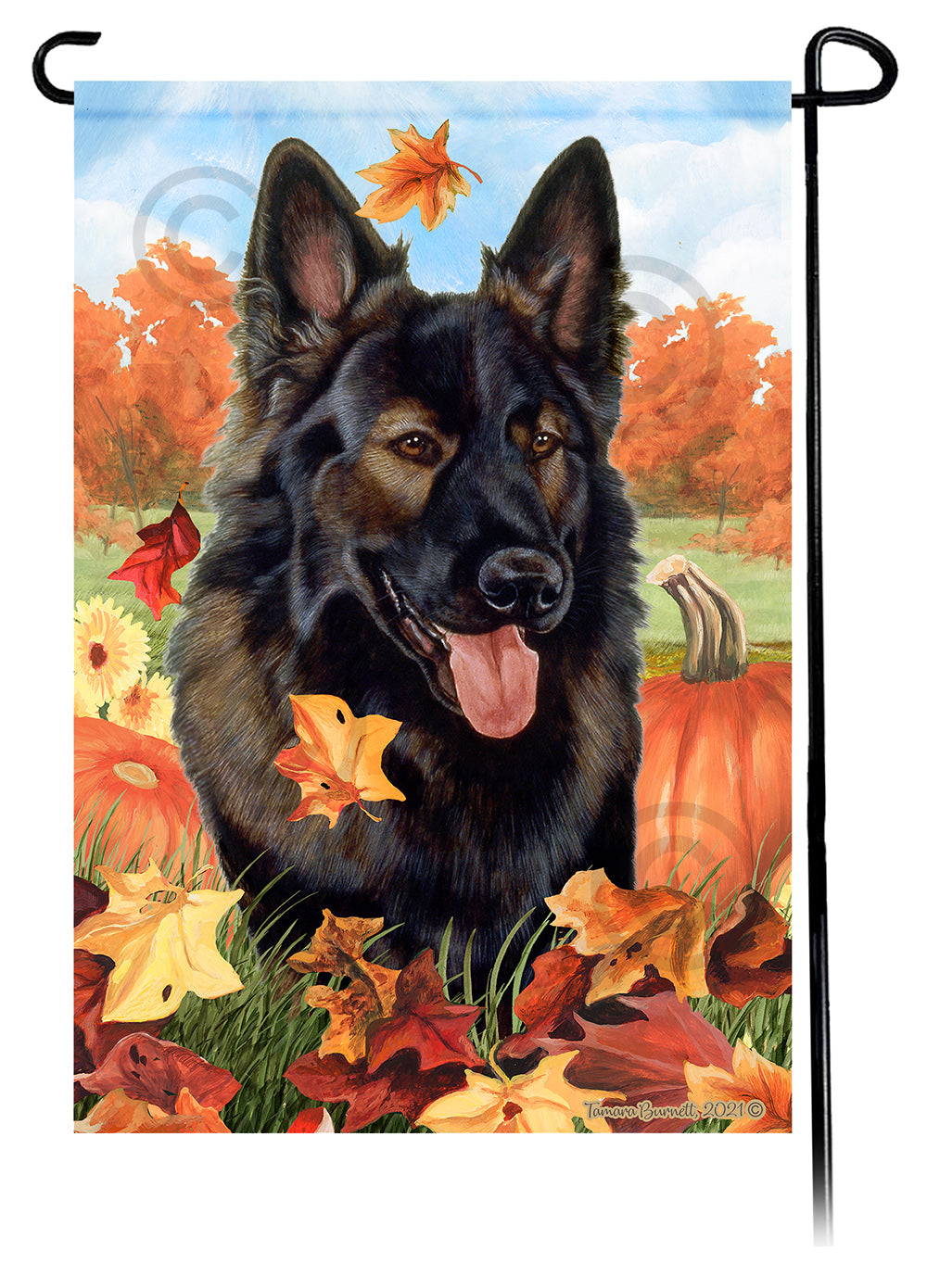 German Shepherd Plush Sable Falling Leaves - Garden Flag