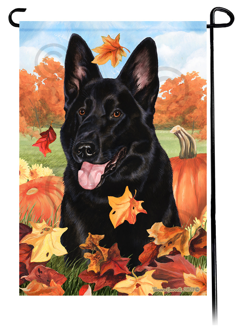 German Shepherd Black Falling Leaves - Garden Flag