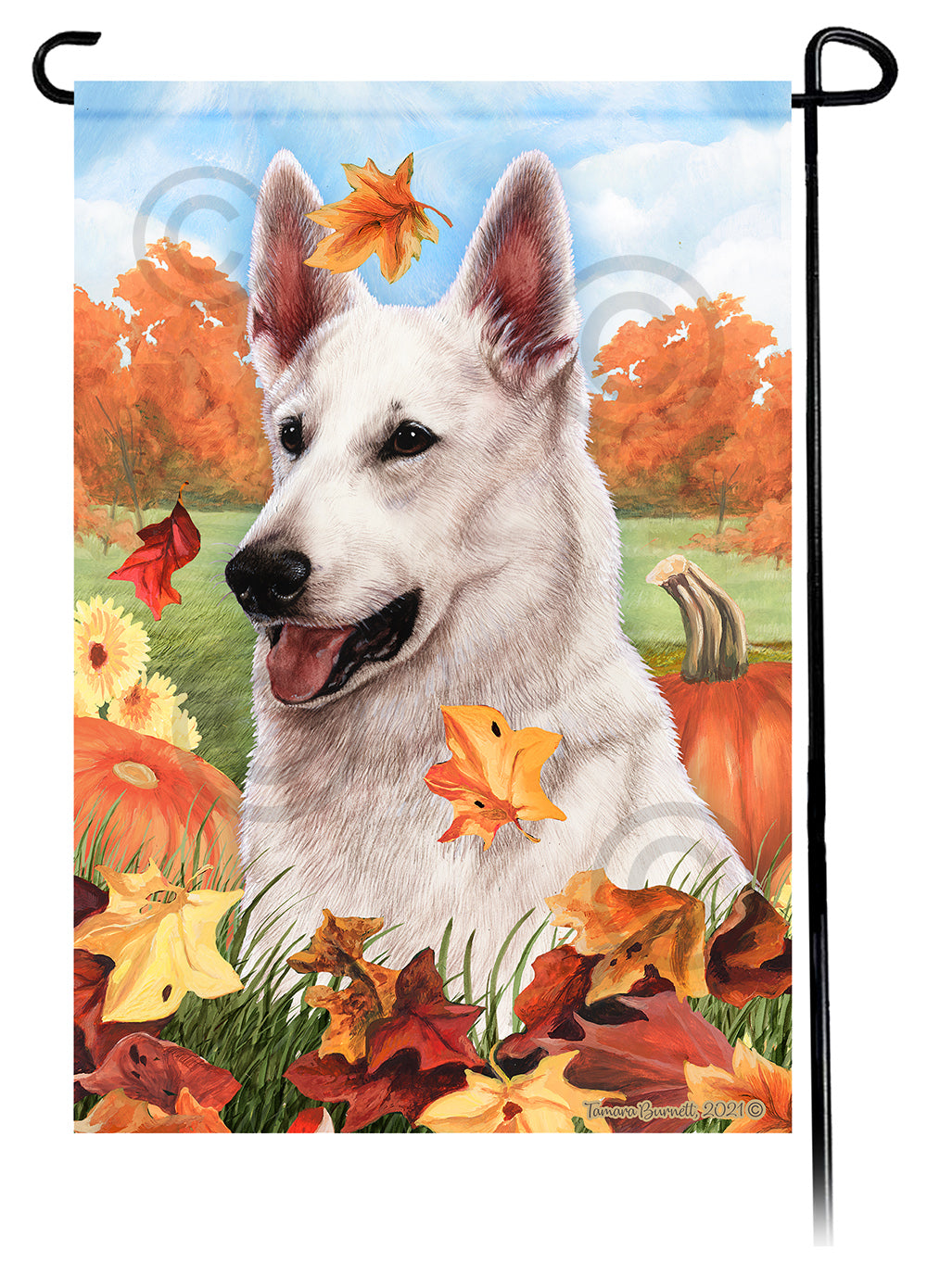 German Shepherd White Falling Leaves - Garden Flag