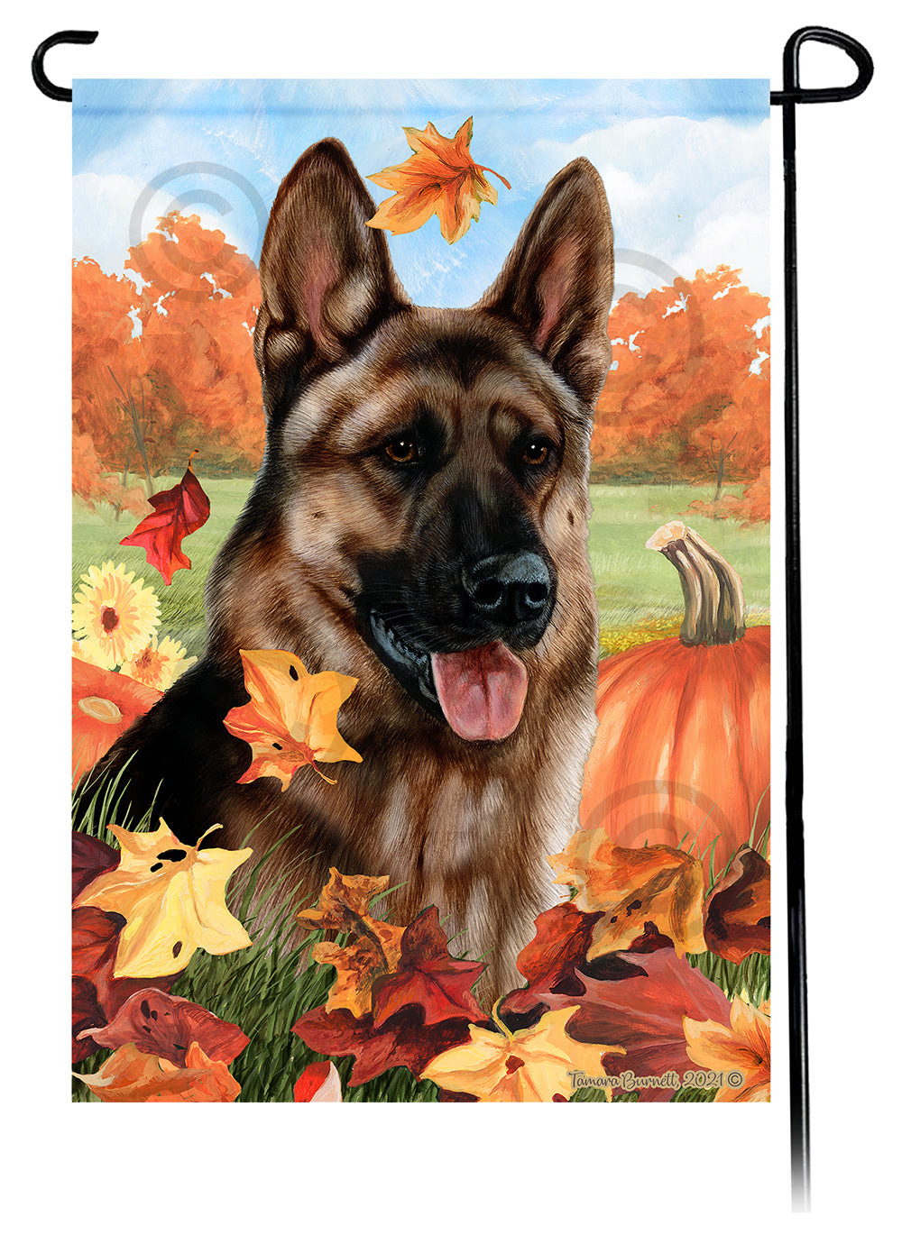 German Shepherd Fawn Sable Falling Leaves - Garden Flag