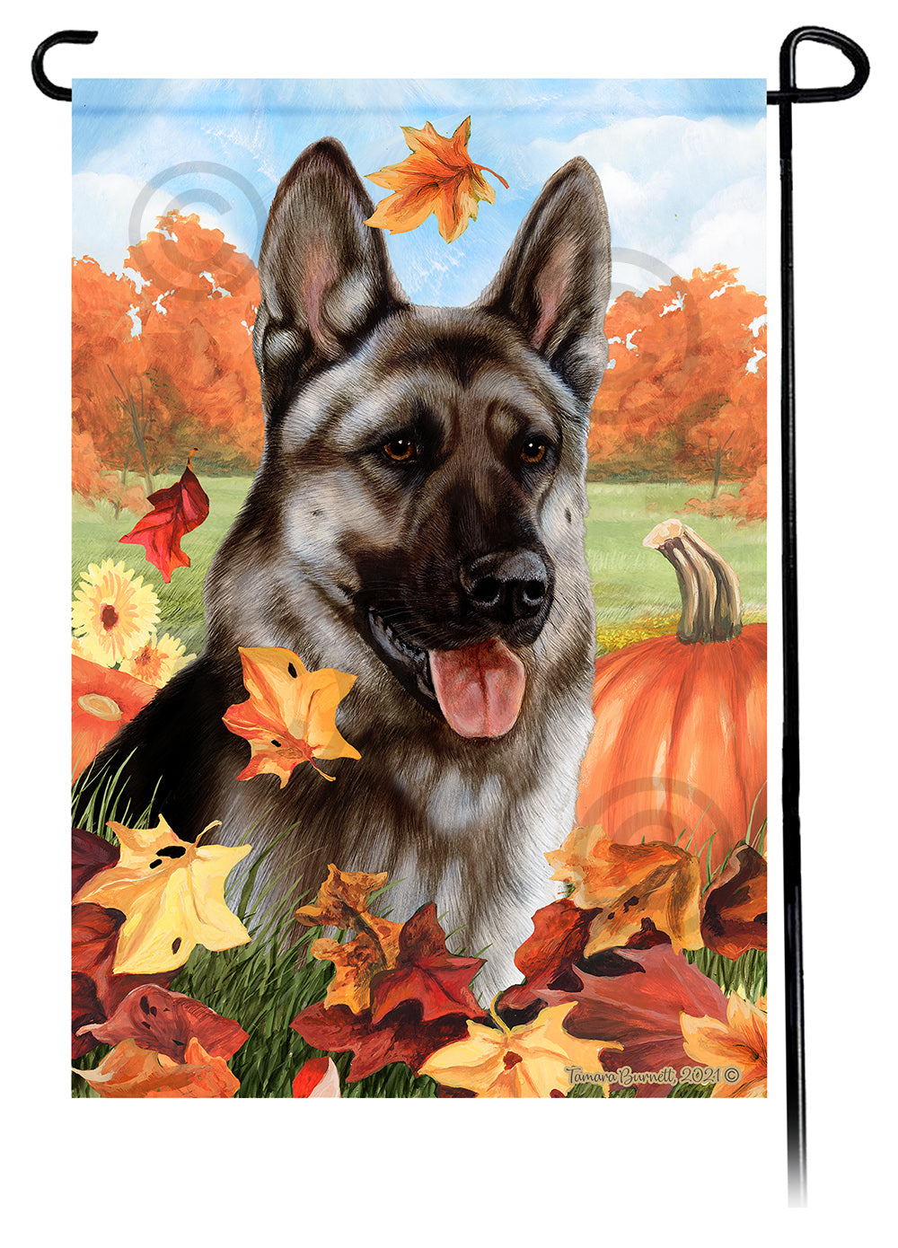 German Shepherd Silver Sable Falling Leaves - Garden Flag