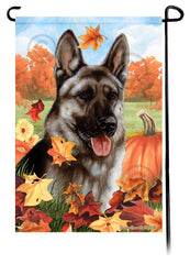 German Shepherd Silver Sable Falling Leaves - Garden Flag