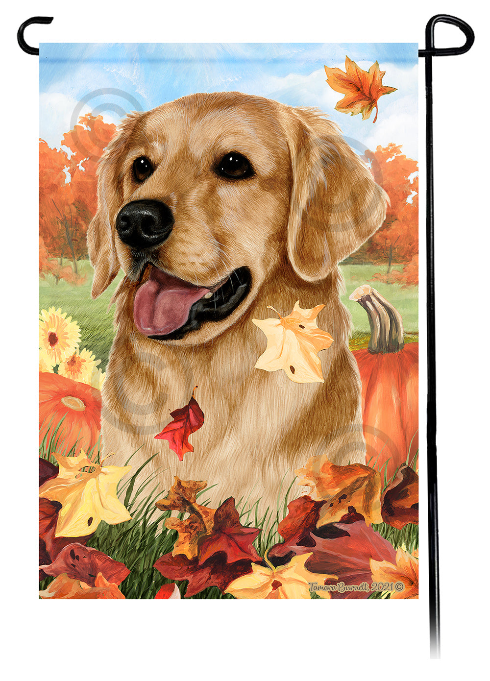 Golden Retriever Falling Leaves - Garden Flag