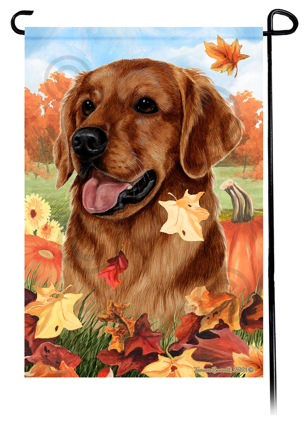 Golden Retriever Red Falling Leaves - Garden Flag