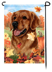 Golden Retriever Red Falling Leaves - Garden Flag