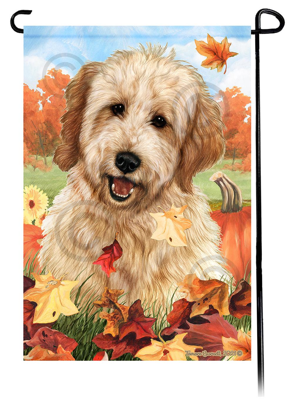 Goldendoodle Falling Leaves - Garden Flag