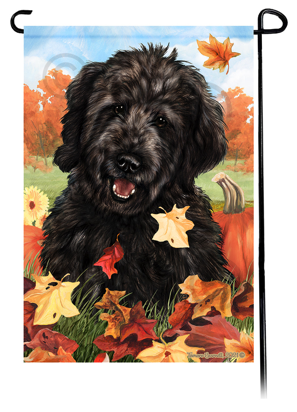 Goldendoodle Black Falling Leaves - Garden Flag