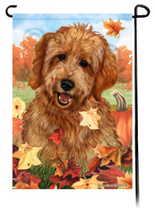 Goldendoodle Red Falling Leaves - Garden Flag