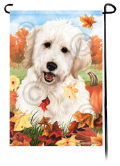 Goldendoodle White Falling Leaves - Garden Flag