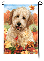 Goldendoodle Falling Leaves - Garden Flag