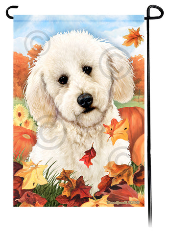 Labradoodle White Poodle Cut Falling Leaves - Garden Flag