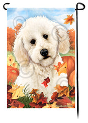 Labradoodle White Poodle Cut Falling Leaves - Garden Flag