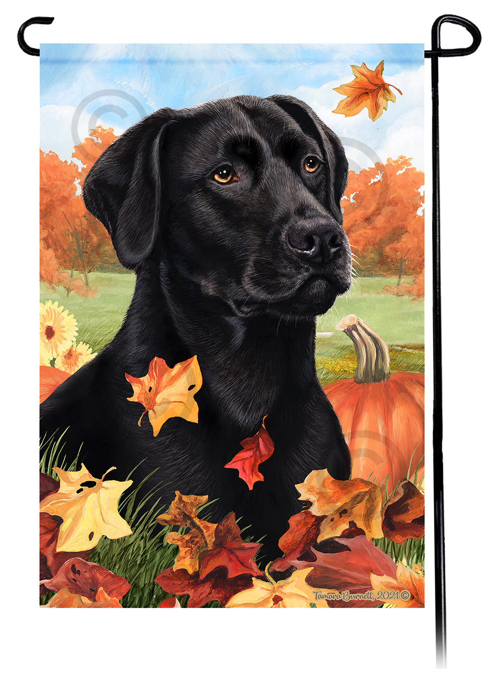 Labrador Black American Falling Leaves - Garden Flag