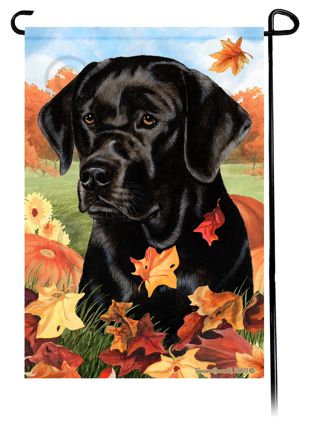 Labrador Black English Falling Leaves - Garden Flag
