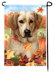 Labrador Yellow Front Face Falling Leaves - Garden Flag