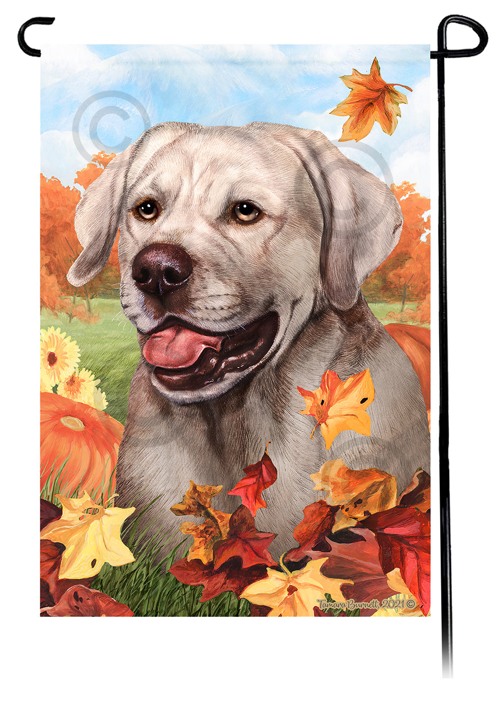 Labrador Silver English Falling Leaves - Garden Flag