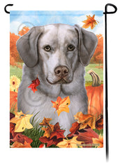 Labrador Silver Front Face Falling Leaves - Garden Flag