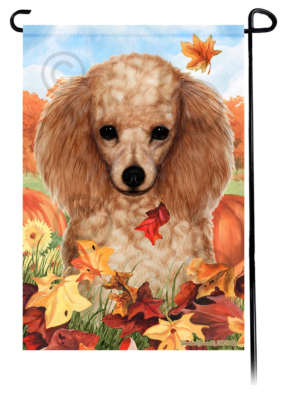 Poodle Apricot Falling Leaves - Garden Flag
