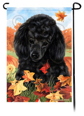 Poodle Black Falling Leaves - Garden Flag