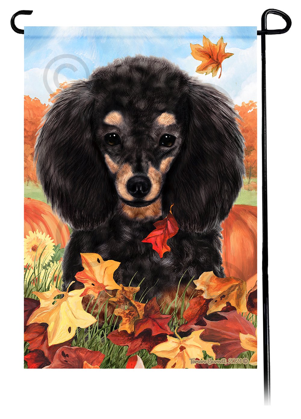 Poodle Black and Tan Falling Leaves - Garden Flag