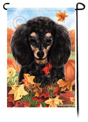 Poodle Black and Tan Falling Leaves - Garden Flag
