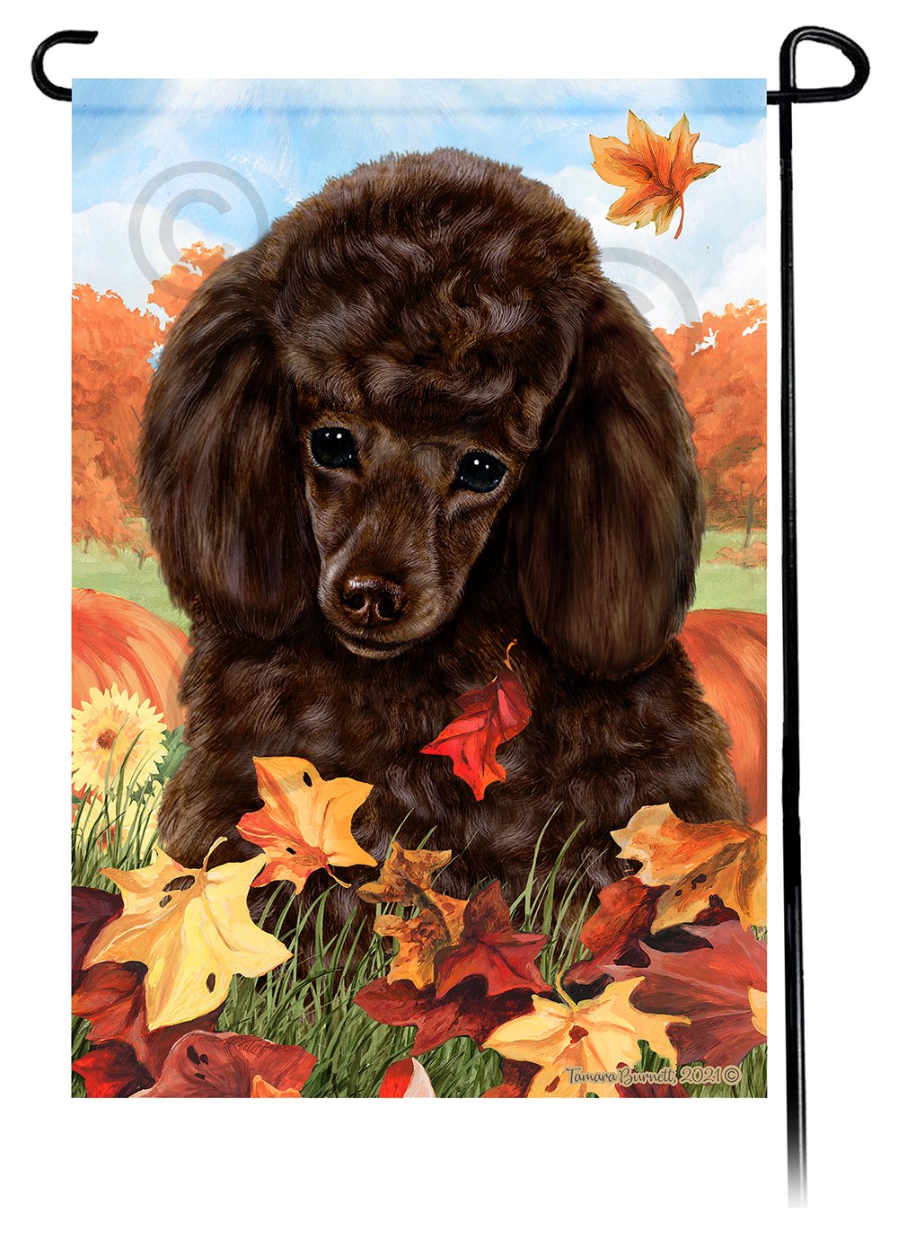 Poodle Chocolate Falling Leaves - Garden Flag