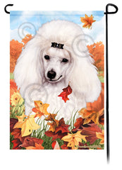 Poodle Mini White Falling Leaves - Garden Flag