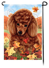 Poodle Red Falling Leaves - Garden Flag
