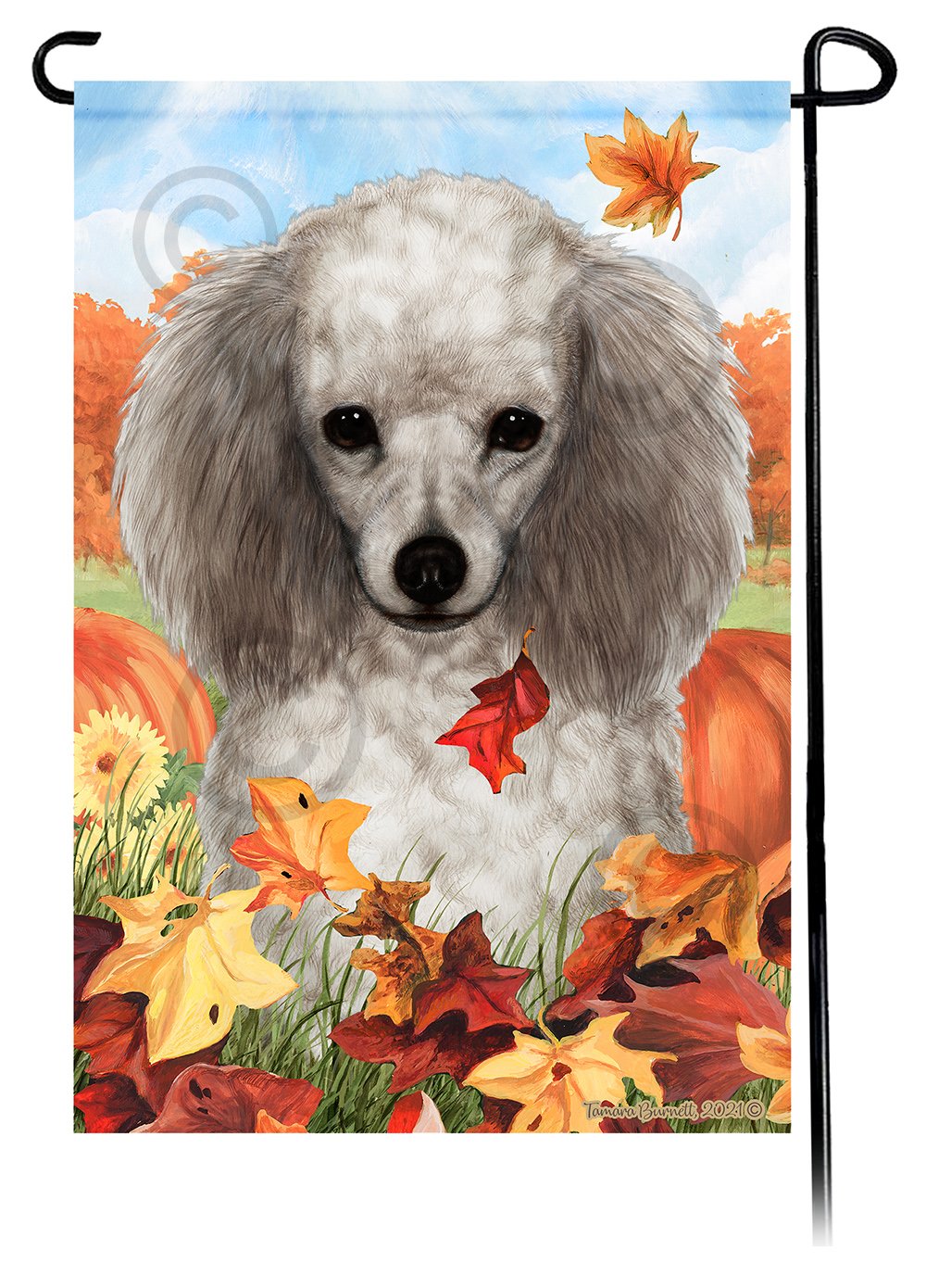 Poodle Silver Falling Leaves - Garden Flag