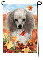 Poodle Silver Falling Leaves - Garden Flag