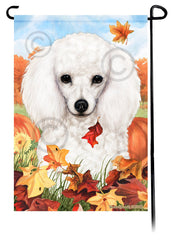 Poodle White Falling Leaves - Garden Flag