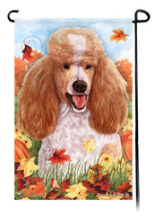 Poodle Standard Apricot and White Parti Falling Leaves - Garden Flag