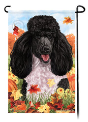 Poodle Standard Black and White Parti Falling Leaves - Garden Flag
