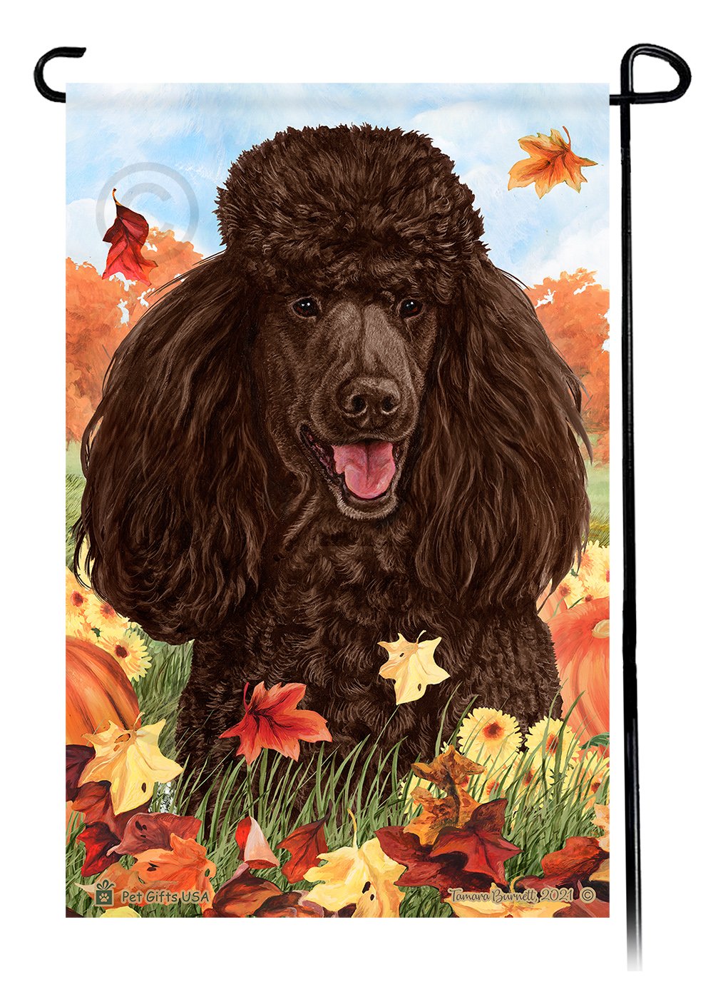 Poodle Standard Chocolate Falling Leaves - Garden Flag