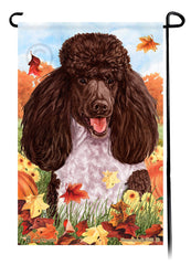 Poodle Standard Chocolate and White Parti Falling Leaves - Garden Flag