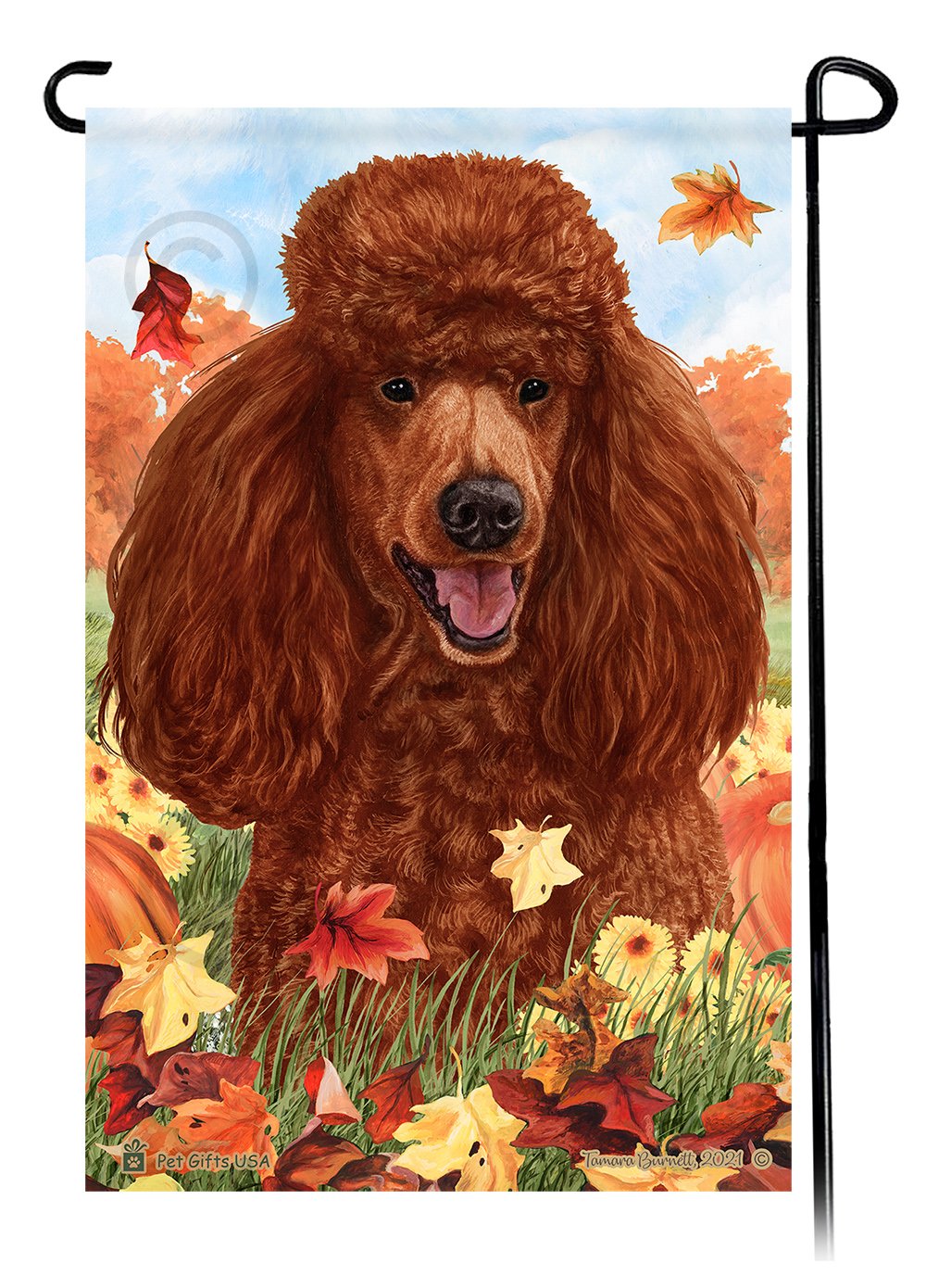 Poodle Standard Red Falling Leaves - Garden Flag