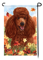 Poodle Standard Red Falling Leaves - Garden Flag