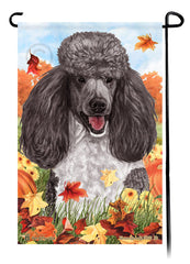 Poodle Standard Silver and White Parti Falling Leaves - Garden Flag