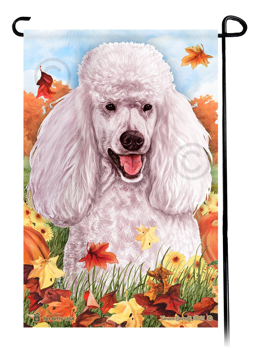 Poodle Standard White Falling Leaves - Garden Flag