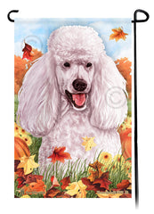 Poodle Standard White Falling Leaves - Garden Flag