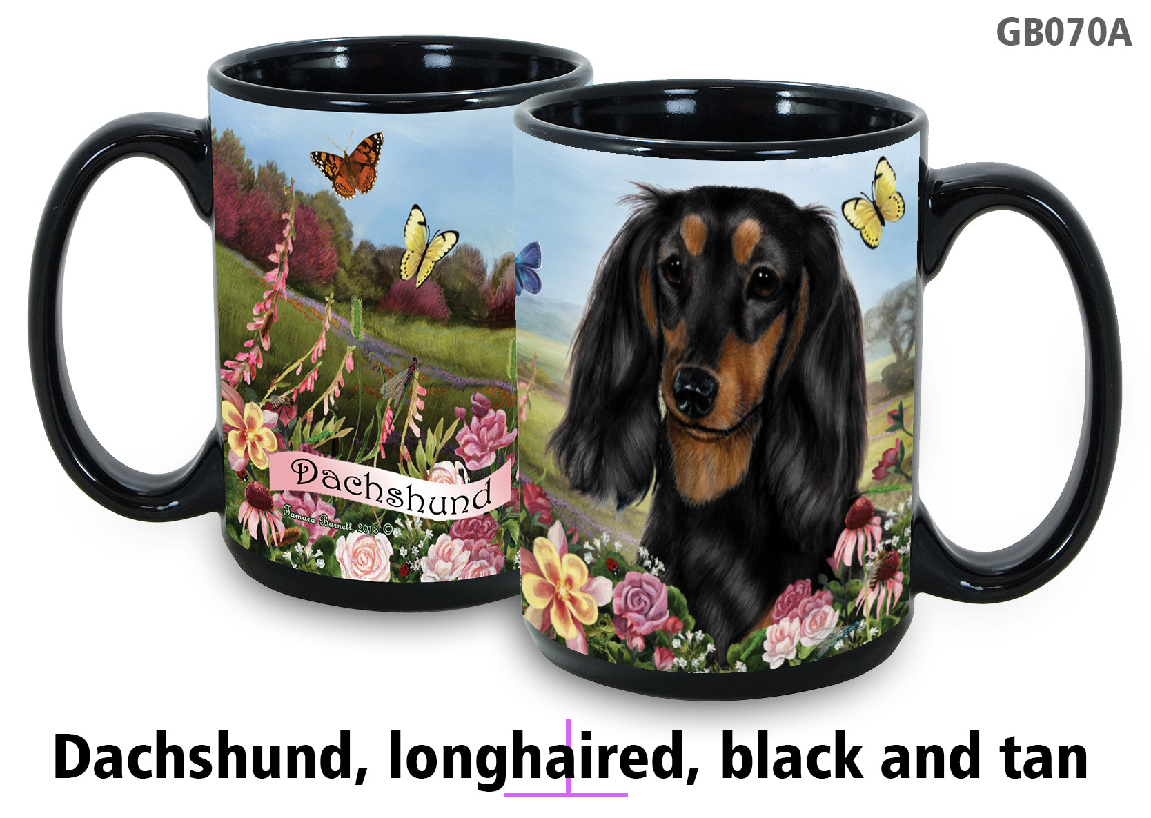 Dachshund Longhair Black and Tan Garden Party Fun Mug 15oz - Garden Party Fun Mugs 15 oz