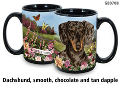 Dachshund Smooth Chocolate Dapple Garden Party Fun Mug 15oz - Garden Party Fun Mugs 15 oz