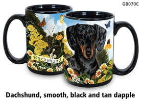 Dachshund Smooth Dark Black and Tan Dapple Garden Party Fun Mug 15oz - Garden Party Fun Mugs 15 oz