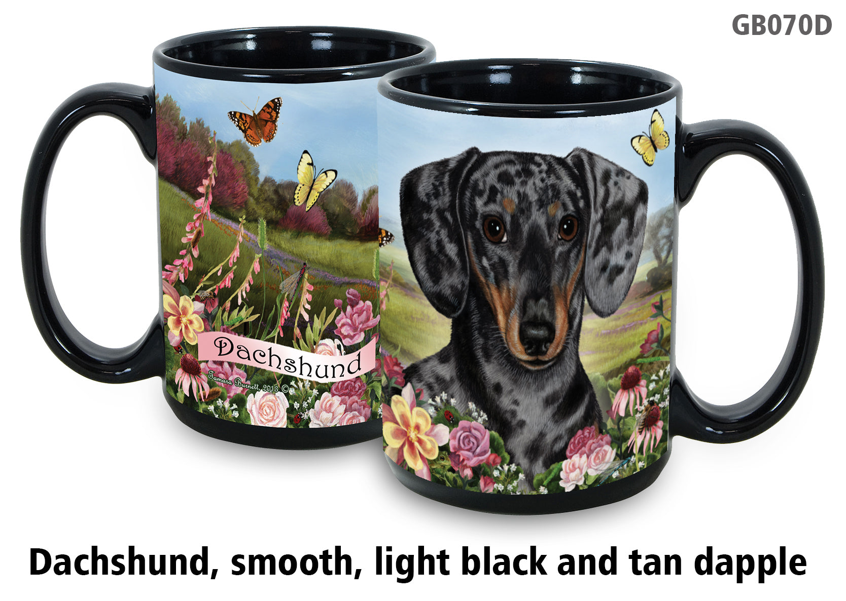 Dachshund Smooth Black and Tan Dapple - Garden Party Fun Mug 15 oz