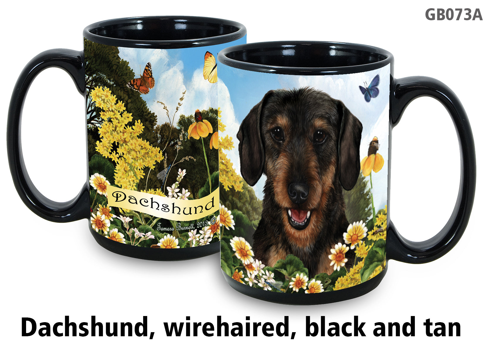 Dachshund Wirehaired Black and Tan Garden Party Fun Mug 15oz - Garden Party Fun Mugs 15 oz