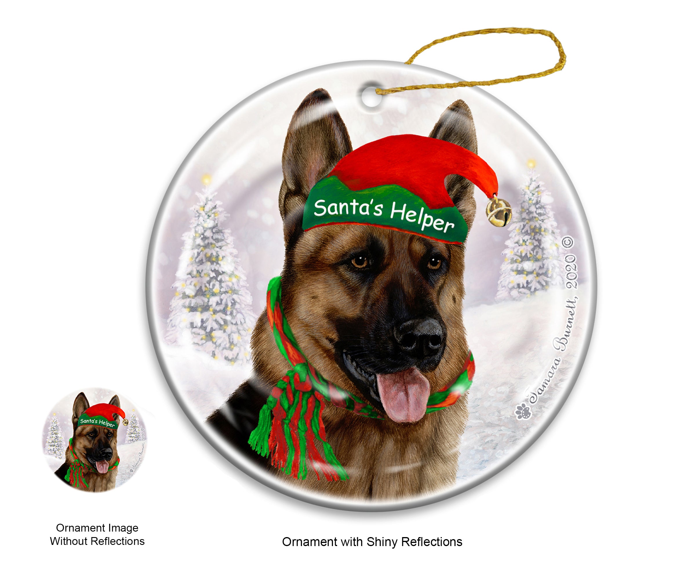 German Shepherd Sable - Santa's Helper Ornament