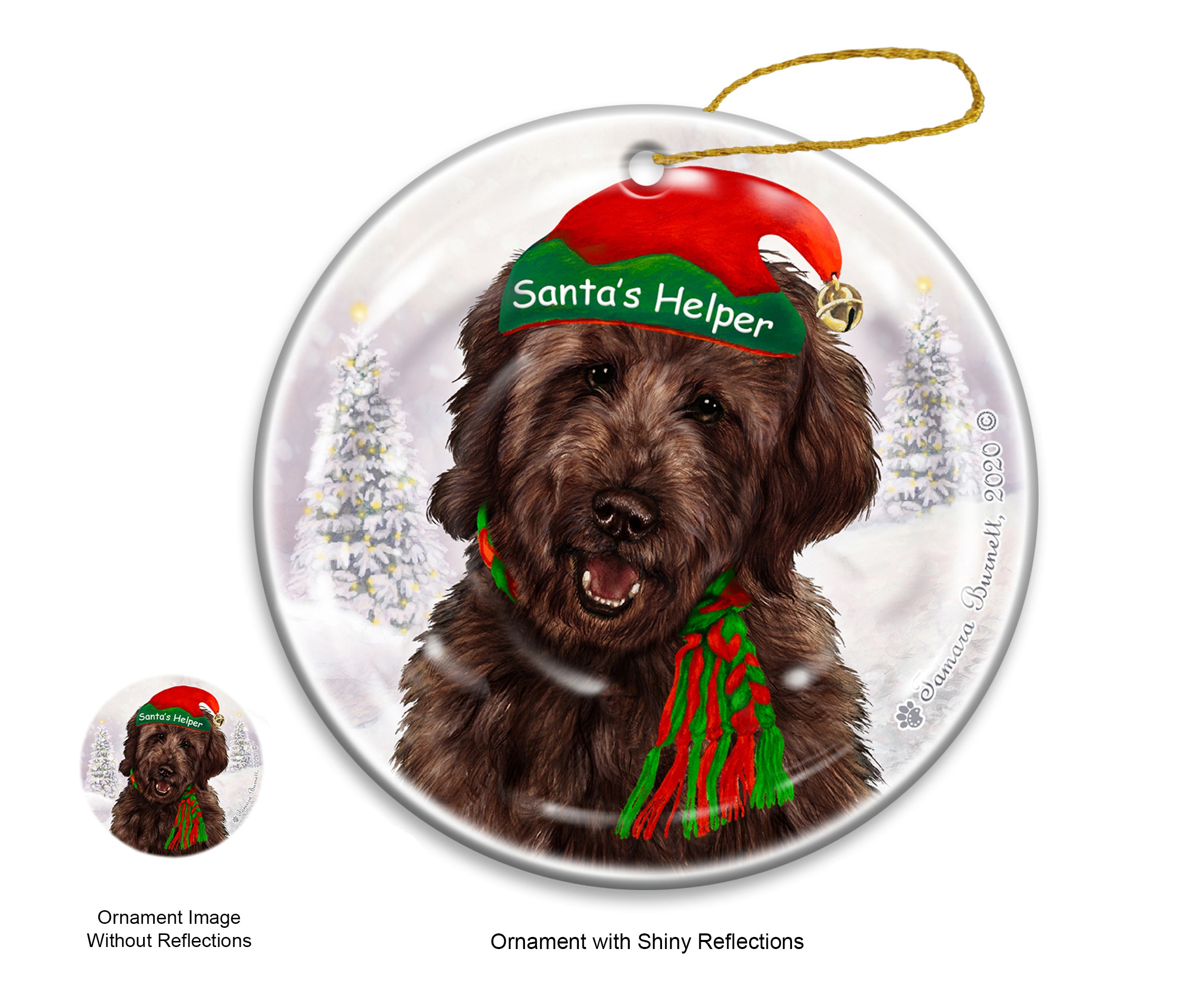 Goldendoodle Chocolate - Santa's Helper Ornament