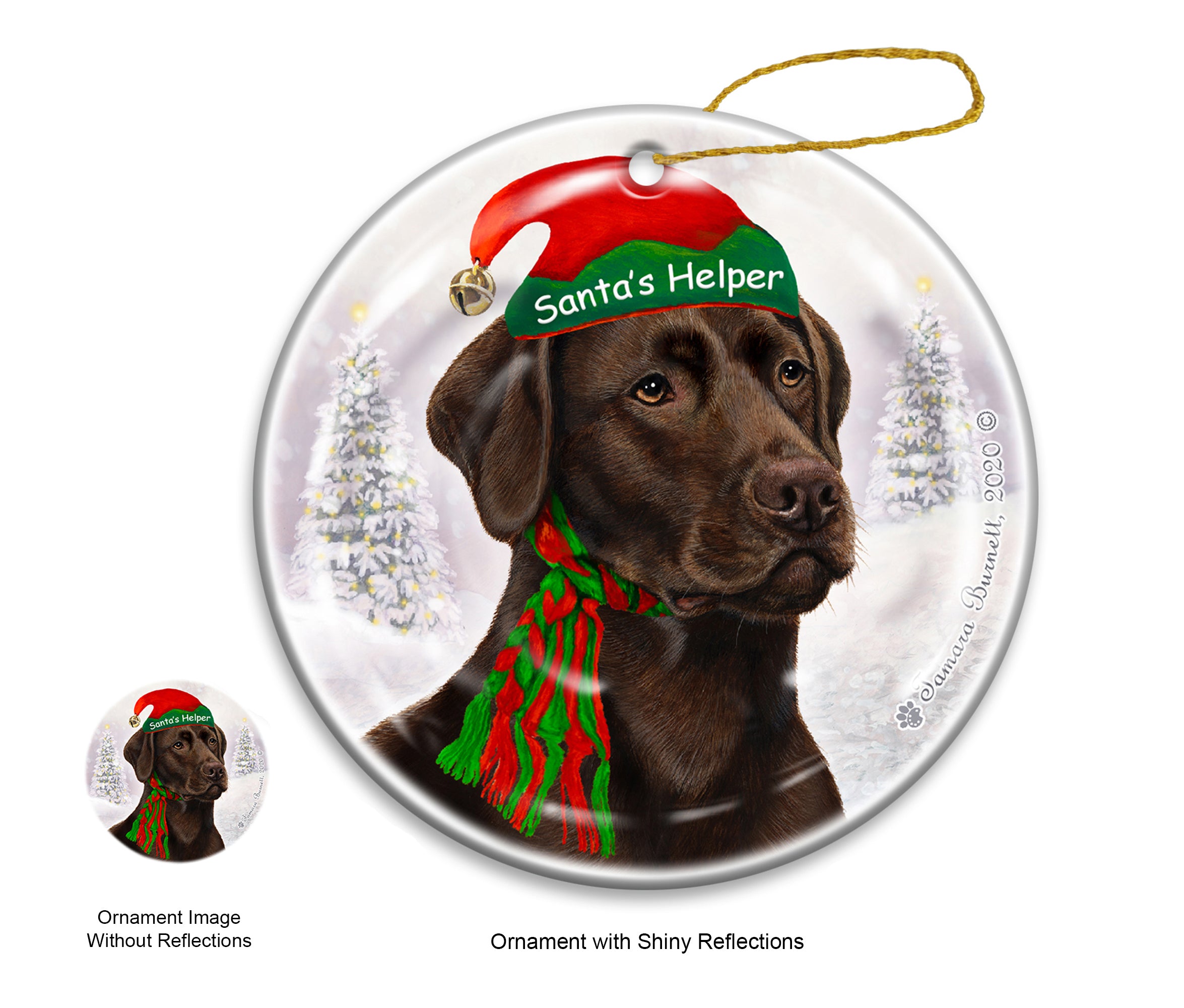 Labrador Chocolate American - Santa's Helper Ornament