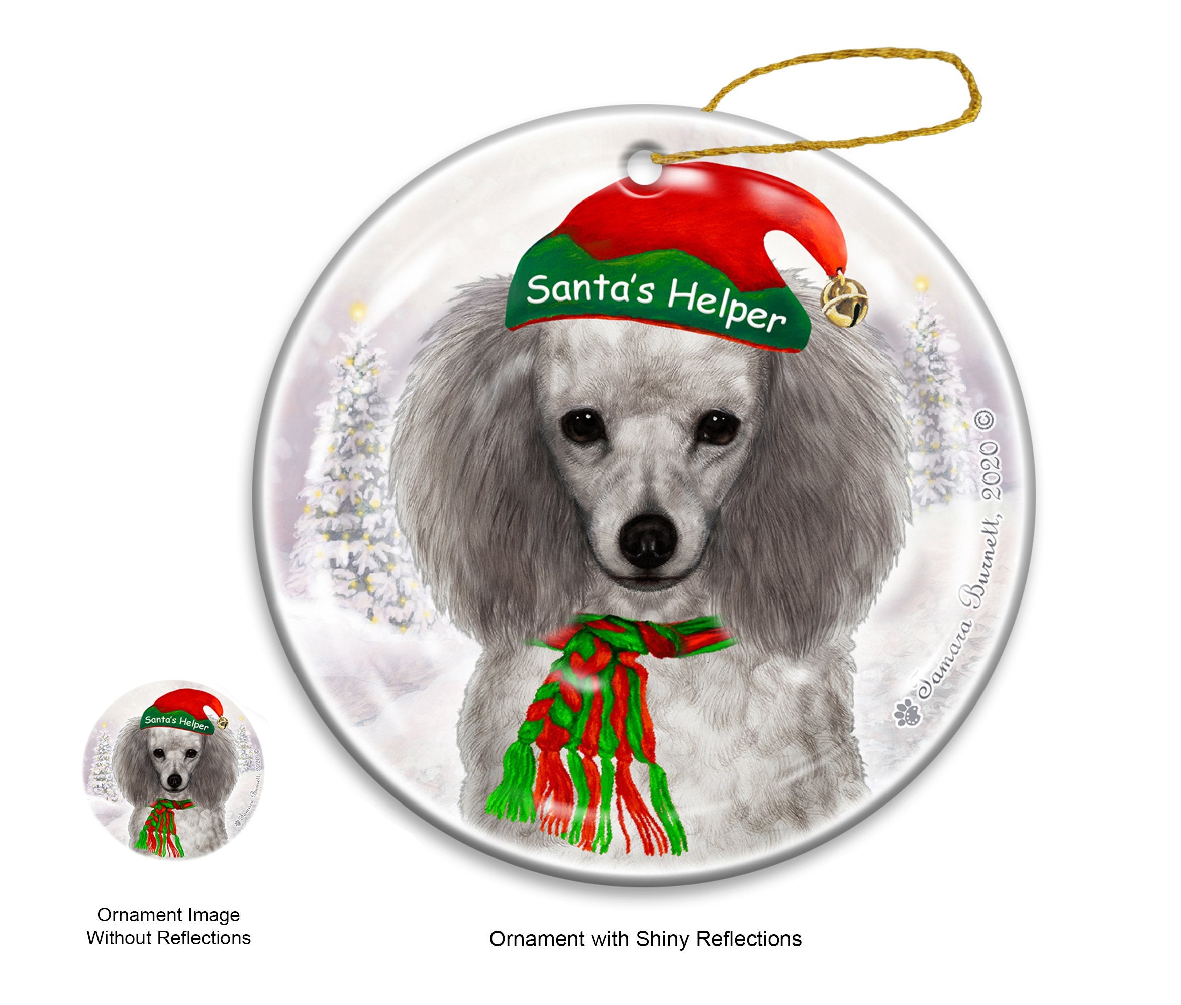 Poodle Silver - Santa's Helper Ornament