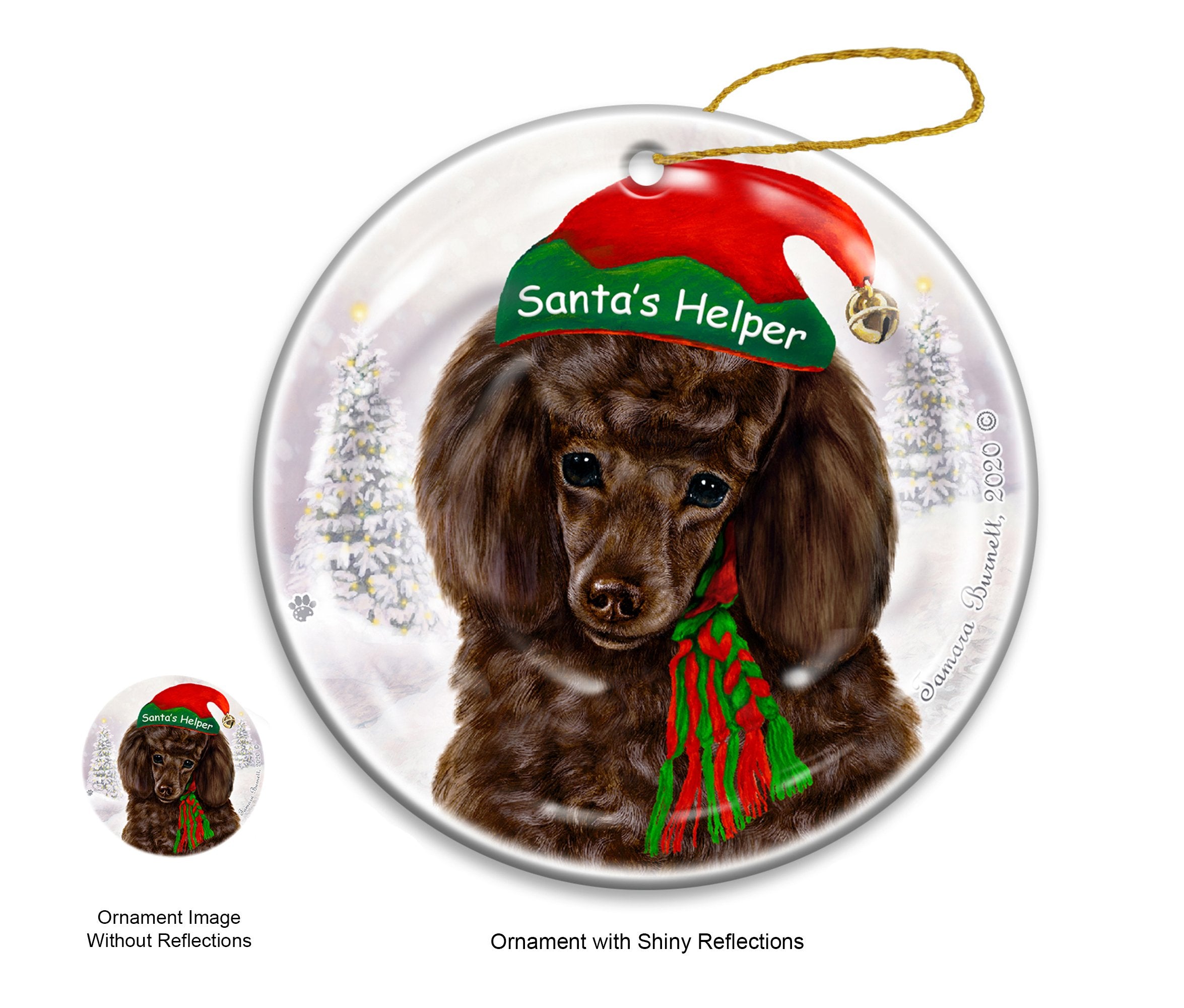 Poodle Chocolate - Santa's Helper Ornament
